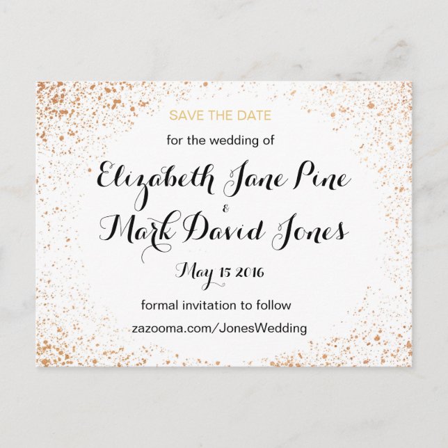 Kupferspray Hochzeitskollektion Save the Date Ankündigungspostkarte (Vorderseite)
