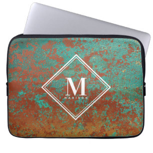 Kupfertürkis-Metallic-Textur Monogramm Laptopschutzhülle