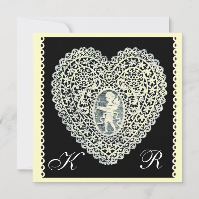 KUPID LACE HEART MONOGRAMM, goldenes metallisches  Ankündigung (Vorderseite)