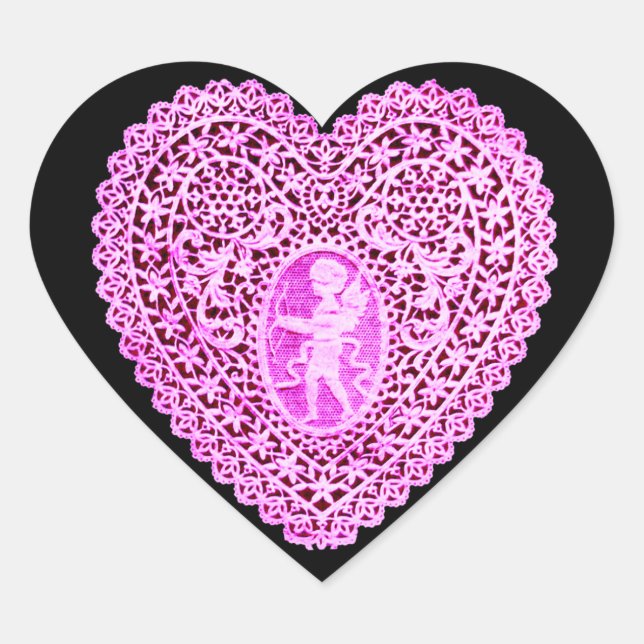 KUPID LACE HERZ, Pink Violett Schwarz Herz-Aufkleber (Vorderseite)