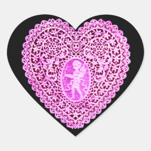 KUPID LACE HERZ, Pink Violett Schwarz Herz-Aufkleber