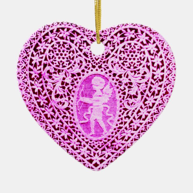 KUPID LACE HERZ, rosa lila Keramik Ornament (Vorne)