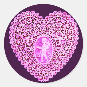 KUPID LACE HERZ, rosa lila Runder Aufkleber
