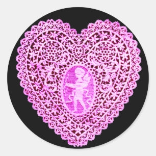KUPID LACE HERZ, rosa Runder Aufkleber