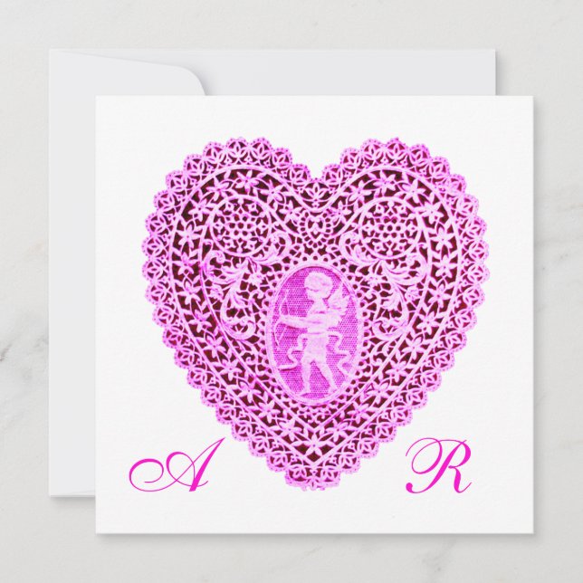 KUPID LACE HERZMONOGRAMM, rosa Fuchsie Ankündigung (Vorderseite)