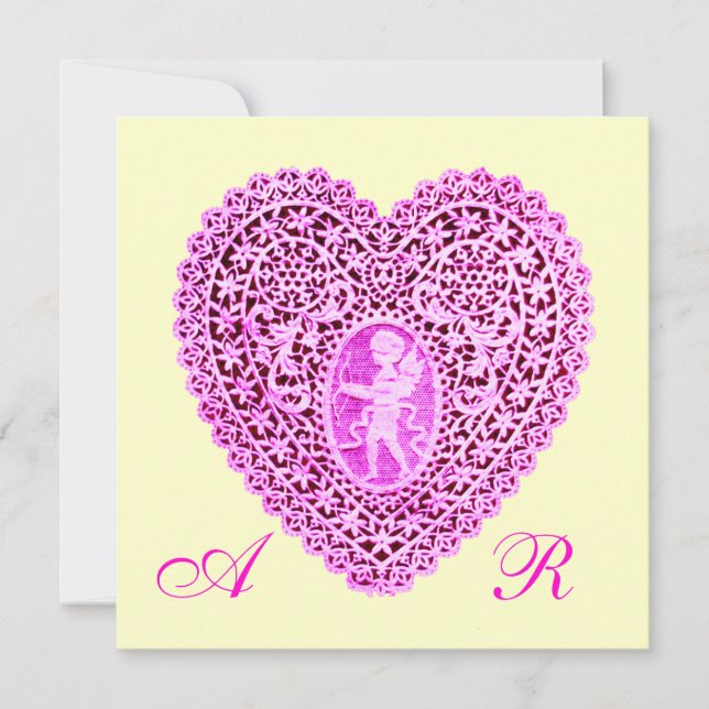 KUPID LACE HERZMONOGRAMM, rosa Fuchsiengold Ankündigung (Vorderseite)