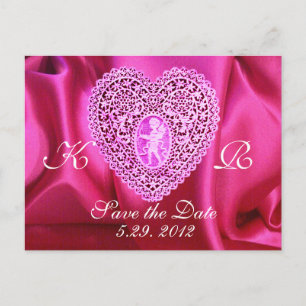 KUPID LACE HERZSILK FUCHSIA KLOTH, Pink Violett Ankündigungspostkarte
