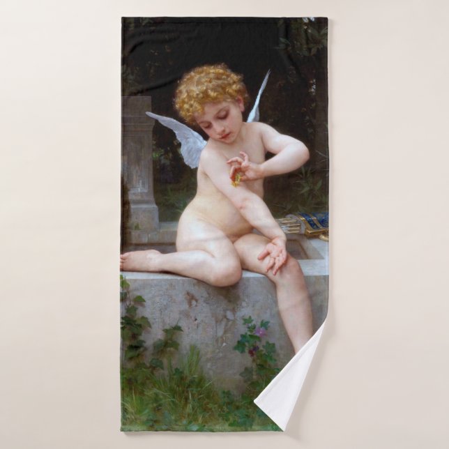 Kupid mit Schmetterling, Bouguereau Badehandtuch (Badehandtuch)