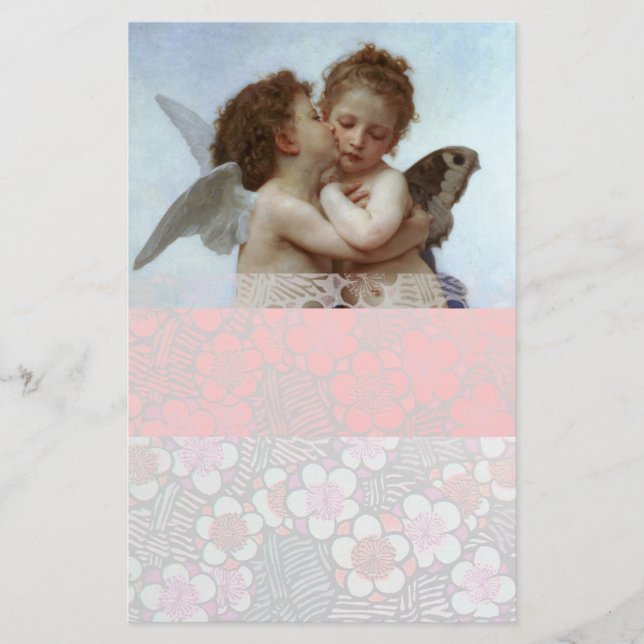 Kupie und Psyche als Kinder, rosa weiß Briefpapier (Vorderseite)