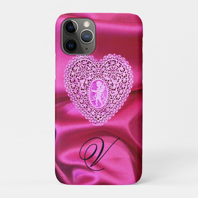 KUPPELLEICHT HERZSILK PINK FUCHSIA CLOTH MONOGRAMM Case-Mate iPhone HÜLLE (Rückseite)