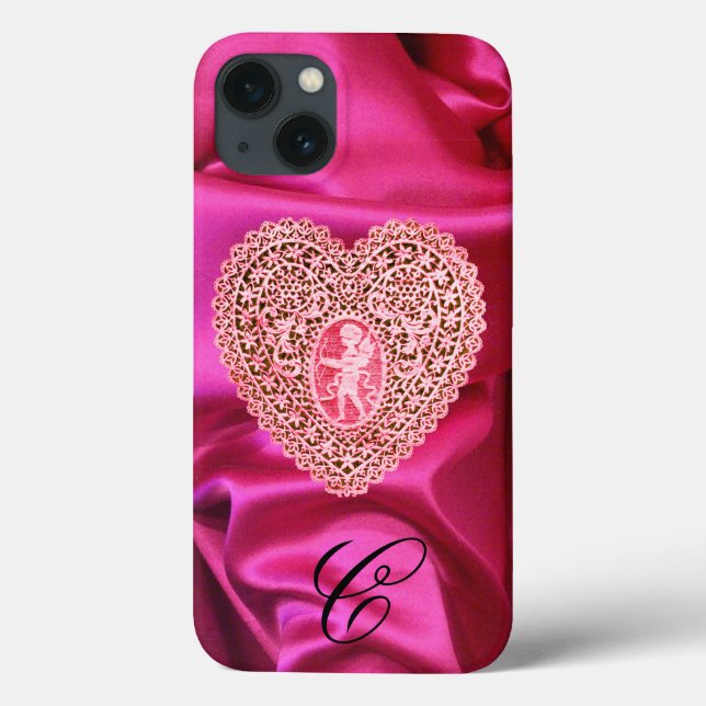 KUPPELLEICHT HERZSILK PINK FUCHSIA CLOTH MONOGRAMM Case-Mate iPhone HÜLLE (Rückseite)
