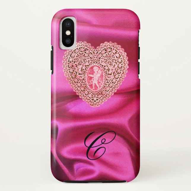 KUPPELLEICHT HERZSILK PINK FUCHSIA CLOTH MONOGRAMM Case-Mate iPhone HÜLLE (Rückseite)