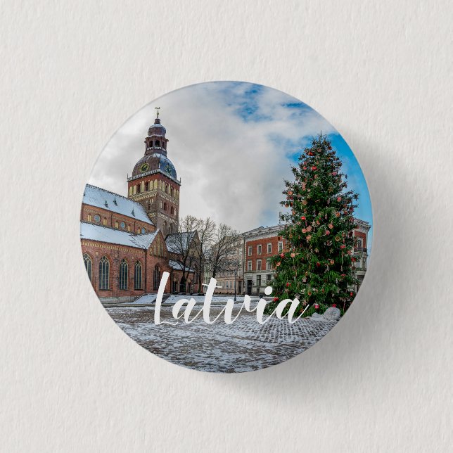 Kuppelplatz mit Weihnachtsbaum in Riga Button (Vorderseite)