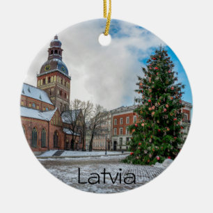Kuppelplatz mit Weihnachtsbaum in Riga Keramik Ornament