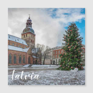 Kuppelplatz mit Weihnachtsbaum in Riga Magnetkarte