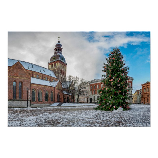 Kuppelplatz mit Weihnachtsbaum in Riga Poster (Vorderseite)