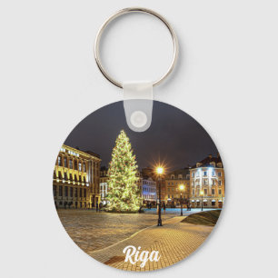 Kuppelplatz mit Weihnachtsbaum in Riga Schlüsselanhänger