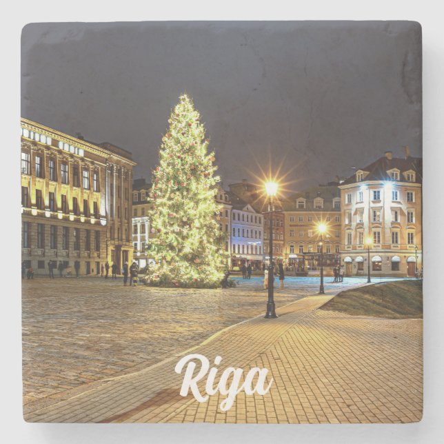 Kuppelplatz mit Weihnachtsbaum in Riga Steinuntersetzer (Vorderseite)
