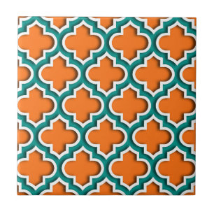 Kürbis, Aquamarin, weißes marokkanisches Quatrefol Fliese