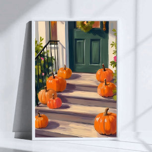 Kürbis auf der Treppe im Herbst Gemälde für Than Poster