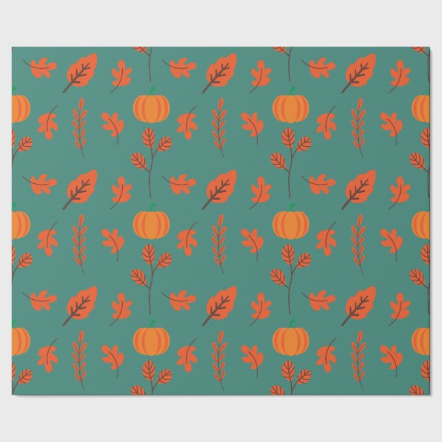 Kürbis aus dem Herbst und Blätter - Nahtloses Wrap Geschenkpapier (Saum)