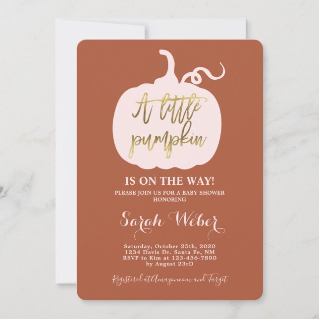 Kürbis-Babydusche Einladung (Vorderseite)