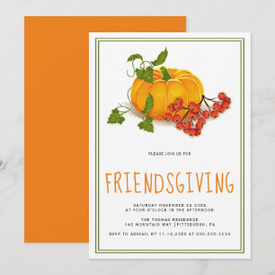 Kürbis, Beeren orange Rückseite Friendsgiving Einladung