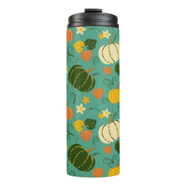 Kürbis, Blätter: Herbstpflanzenmuster Thermosbecher (Vorderseite)