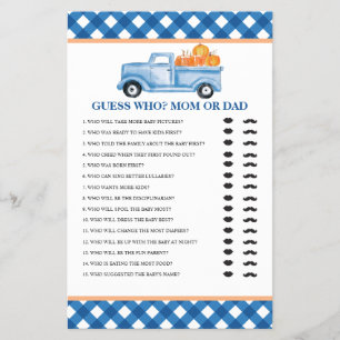 Kürbis-blauer Lastwagen Baby Guess Who Baby Shower Flyer
