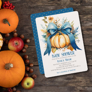 Kürbis Blaues Band Junge Sohn Herbst Baby Shower Einladung