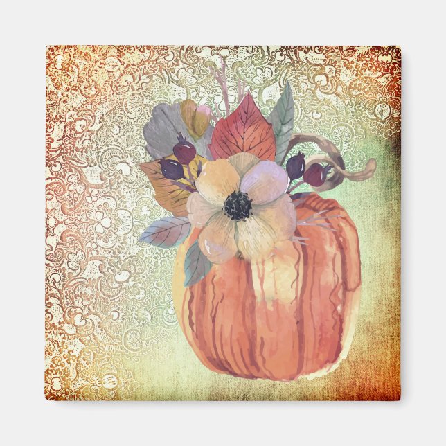 Kürbis-Blume und Spitzen-Orangengold lila Magnet (Vorne)