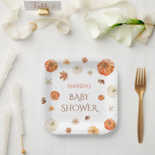 Kürbis Boho Herbst Baby Shower Floral Pappteller