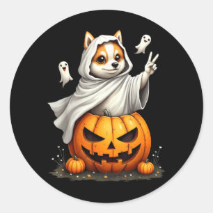Kürbis Boo Geist Amerikanischer Eskimo Hund Hallow Runder Aufkleber