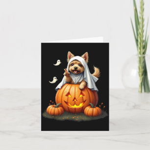 Kürbis Boo Geist Yorkie Hund Halloween Kostüm Karte