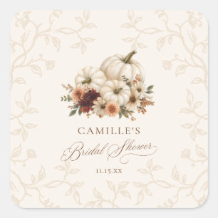 Kürbis Burgunder Florales Hochzeitsdusche-Gastgesc Quadratischer Aufkleber