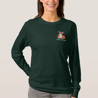 Kürbis-Corgi gesticktes Shirt (lange Hülse)