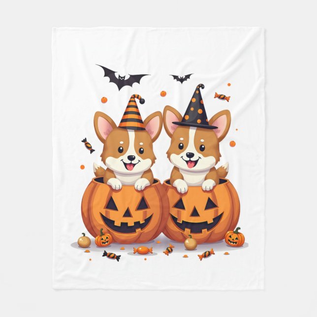 Kürbis-Corgi-Party Fleecedecke (Vorderseite)