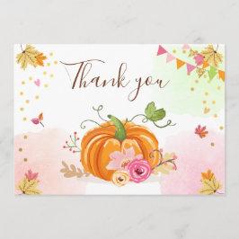 Kürbis danken Ihnen, Mädchen-rosa Blumenherbst zu Dankeskarte