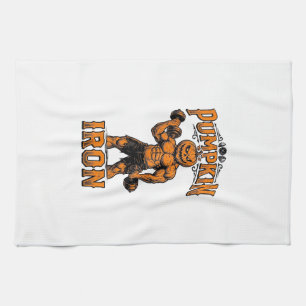 Kürbis Eisen Vintage Bodybuilder Halloween Design_ Geschirrtuch