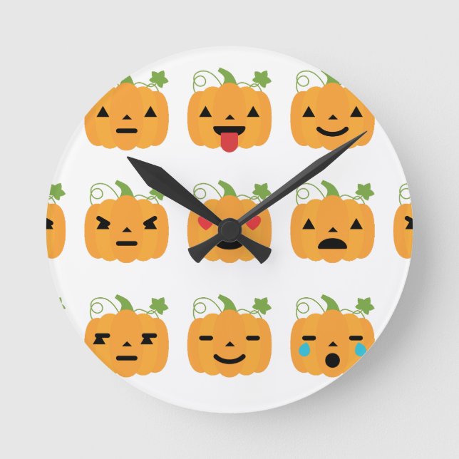 Kürbis-Emojis Runde Wanduhr (Vorderseite)