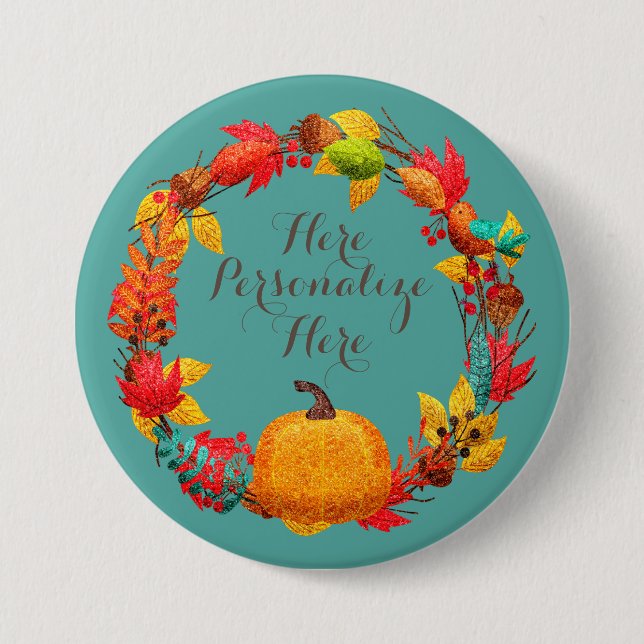 Kürbis fallen und Herbstblätter kränzen Button (Vorderseite)