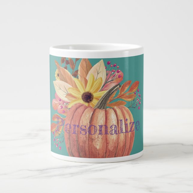 Kürbis, geblümt Terracotta orange und aquamarin Jumbo-Tasse (Vorderseite)