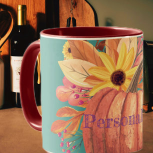 Kürbis, geblümt Terracotta orange und aquamarin Tasse