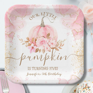 Kürbis-Geburtstagsmädchen Rosa Gold Floral Pappteller