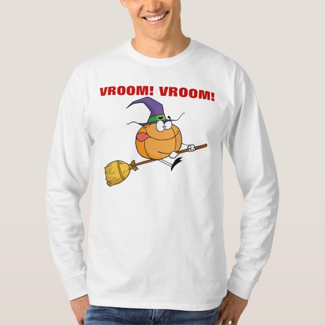 Kürbis geht Vroom Vroom auf den Besen der Hexe T-Shirt (Vorderseite)