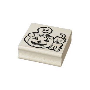 Kürbis-Geisterkatze-Illustration Kunststempel Gummistempel