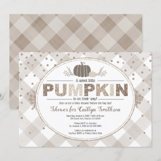 Kürbis Gingham neutrale Farben beige Dusche Einladung
