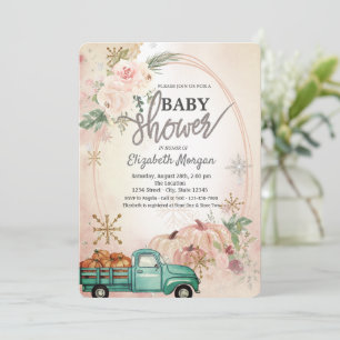 Kürbis Grün Lastwagen,Rosen,Schneeflocken Babypart Einladung