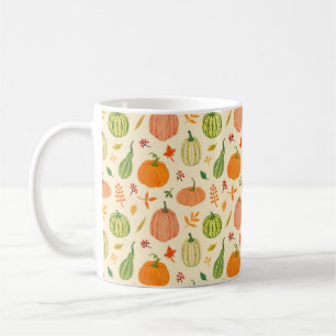 Kürbis, grün und orange, mit Blätter und Zweigen Kaffeetasse