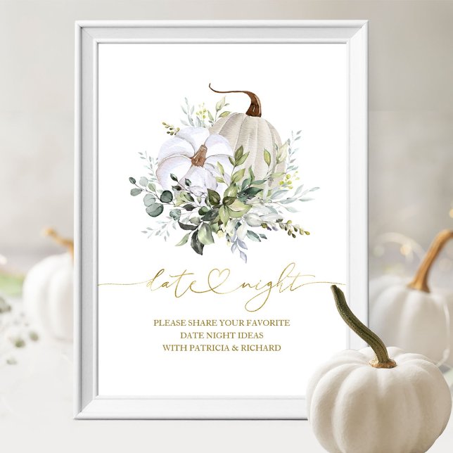 Kürbis-Grünpflanzen Herbst-Date Night-Glas-Schild Poster (Von Creator hochgeladen)
